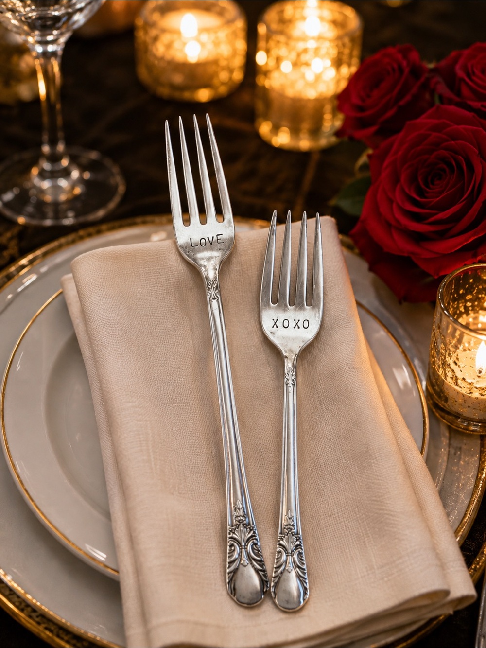 Vintage Wm Rogers Original Rogers Silverplate Forks – Hand Stamped LOVE & XOXO